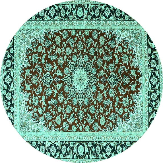 Ahgly Company Indoor Round Persian Turquoise Blue Traditional Area Rugs, 6' Round