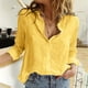 thumbnail image 4 of Women Linen Shirts Casual Solid Color Button Lapel Blouses Shirt Summer Tops A5XL, 4 of 4
