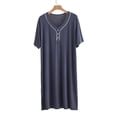 thumbnail image 3 of Miluxas Men's Modal Short Sleeve Nightshirt, V-Neck Button Detail Sleep Shirt, Ultra-Soft Loungewear Nightgown with Side Slits for Men Dark Gray XL(XL), 3 of 5
