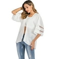 thumbnail image 6 of LELINTA Womens V Neck Mesh Panel Sheer Chiffon Cardigan Loose Summer Cover up Kimono Boho Half Sleeves, White/ Black,S-XL, 6 of 7