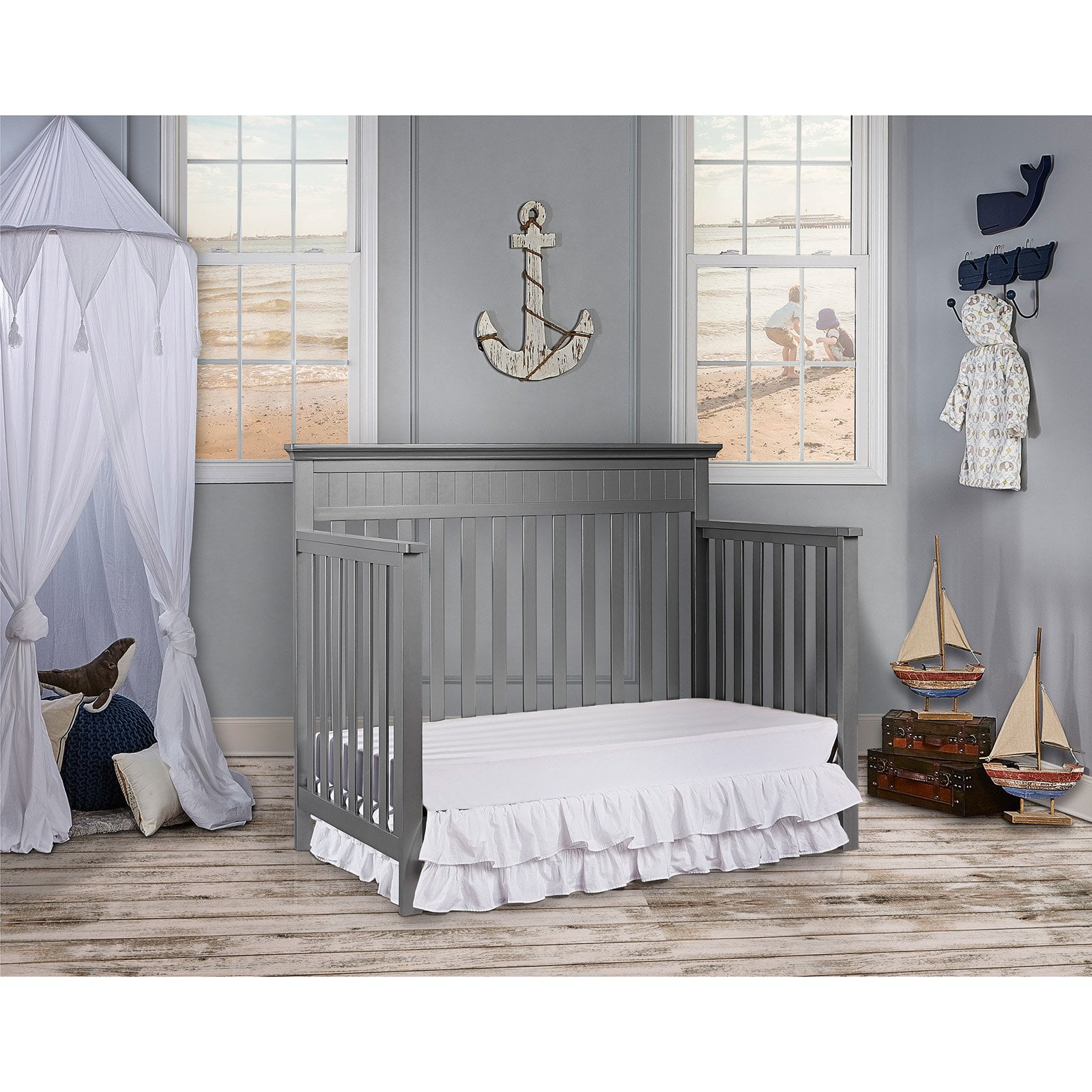 Dream On Me Chesapeake 5 in 1 Convertible Crib Platinum and Navy