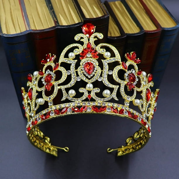 Zhuge Tiara de boda para novia, diadema de princesa, corona nupcial, joyería para el cabello con diamantes de imitación de cristal, decoración para cumpleaños, boda de princesa (rojo)