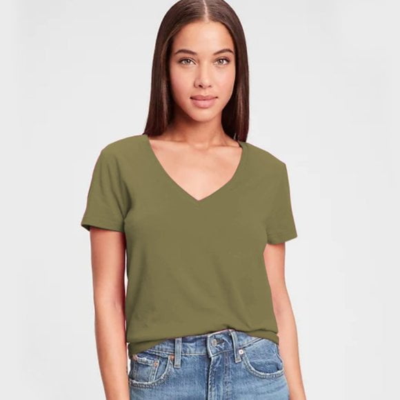 Olive green v neck t hotsell shirt womens