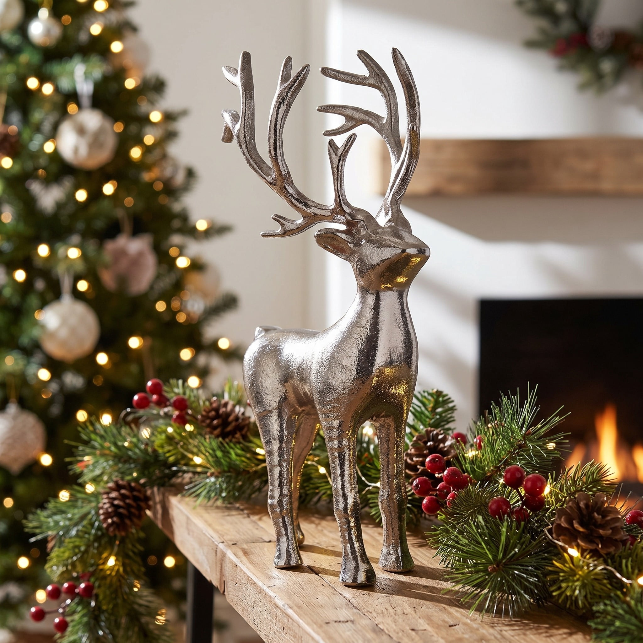 Holiday Time Aluminum Casted Standing Reindeer Christmas Decoration, Black, 12.25-inch