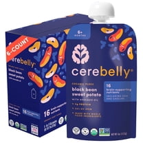 Cerebelly Organic Baby Food Pouches, Black Bean Sweet Potato with Avocado & Tomato, 16 Nutrients, 4 oz, 6 Pack