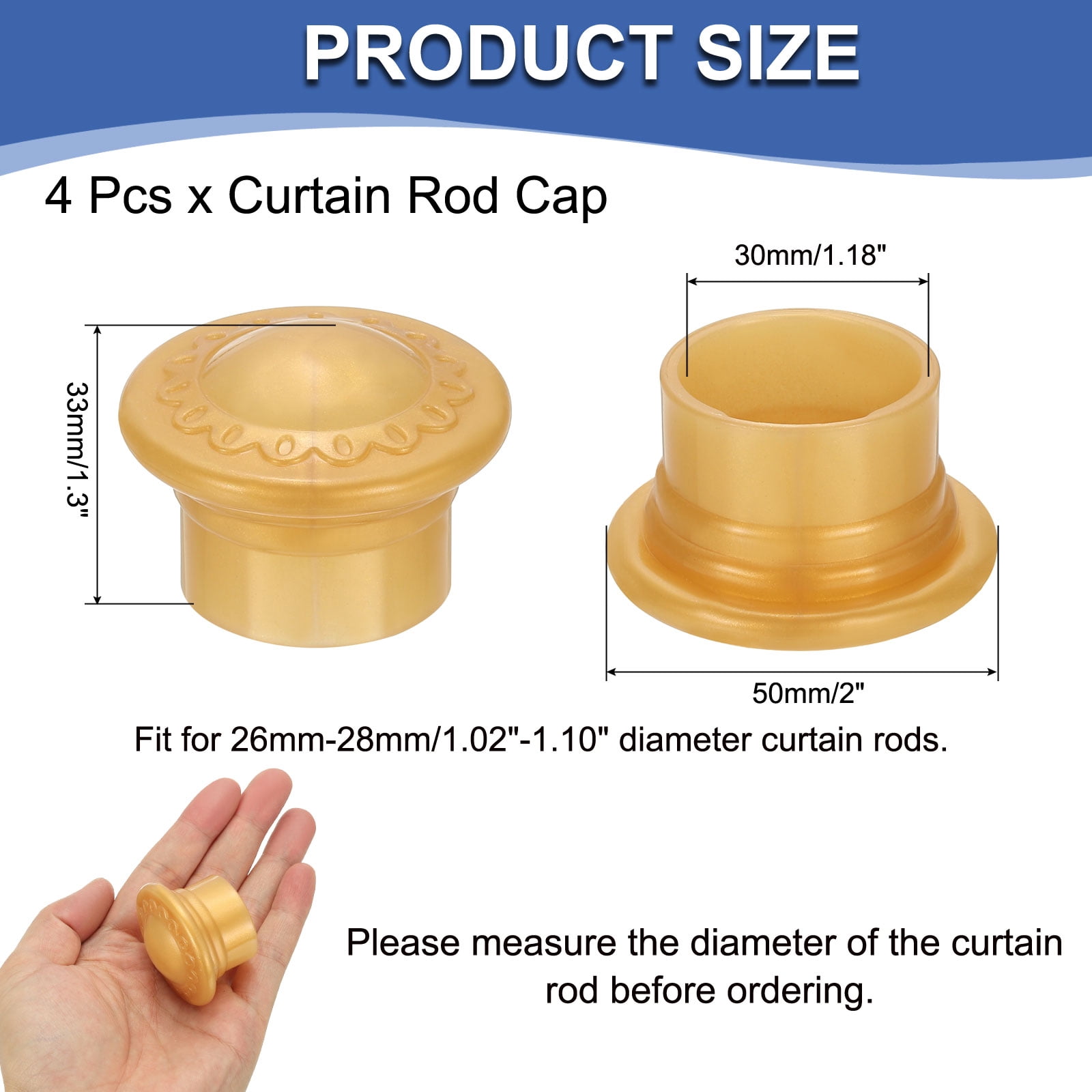 Unique Bargains Curtain Rod Ends Plastic Drapery Rail Pole Head Cap Modern Gold