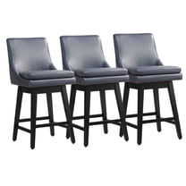 CHITA 26 inch Upholstered Swivel Fabric Counter Bar Stools with Back & Wood Legs Set of 3,Faux Leather in Navy Blue