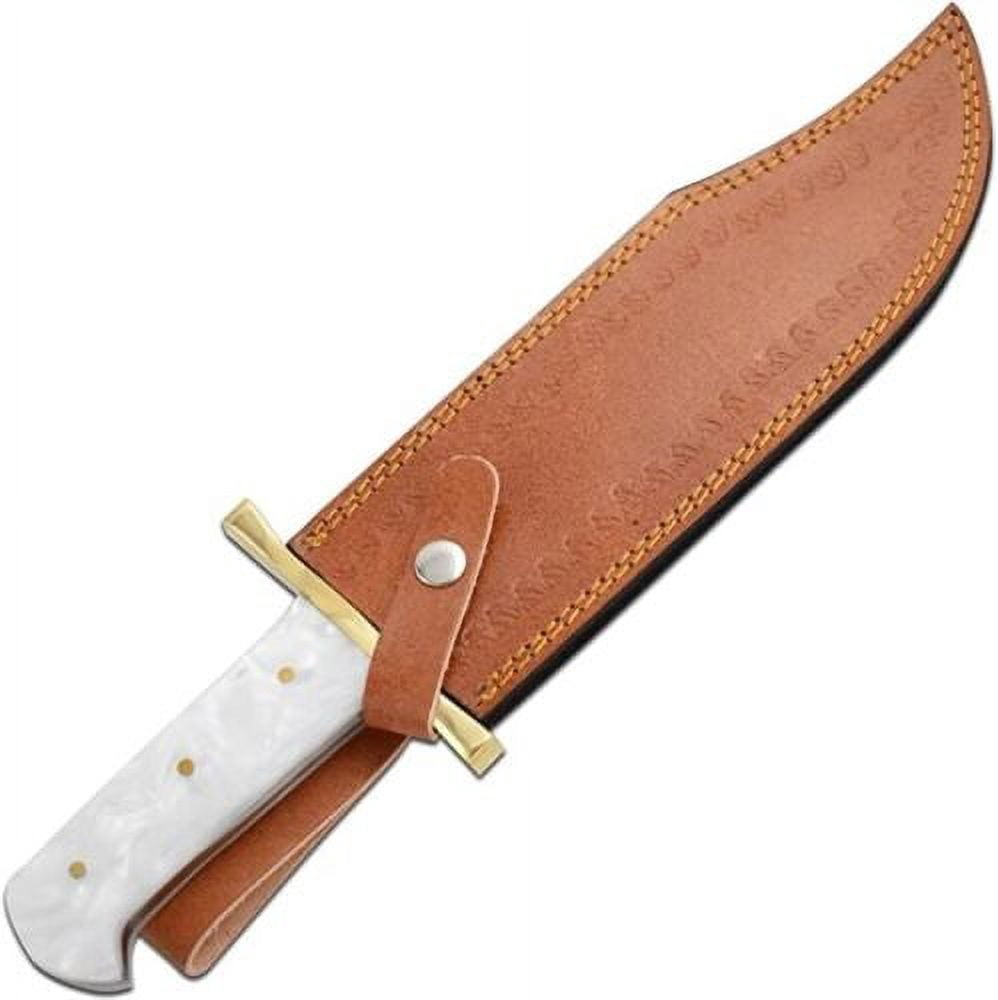 15" Classic Bowie Hunting Knife White Pearl Handle With Brass Cross Guard
