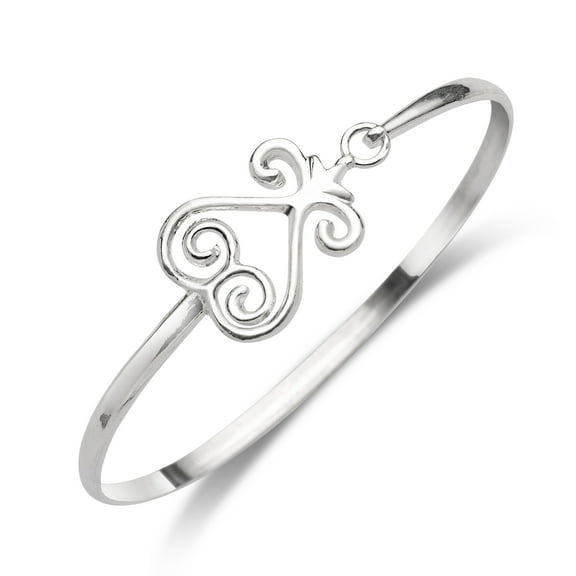 Sankofa Symbol .925 Sterling Silver Hook Bangle, 1 piece