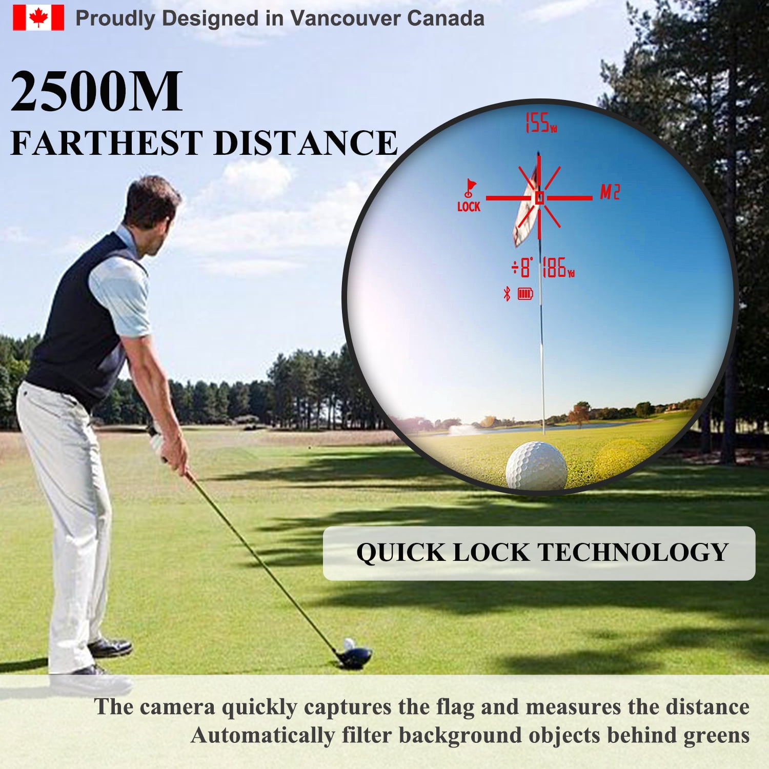 Fetch Falcon OLED & LCD Golf Rangefinder (High Precision, Slope Mode with Scan) Pole Flag Locking Vibration (OLED 2500 YD Golf Laser Rangefinder Black)