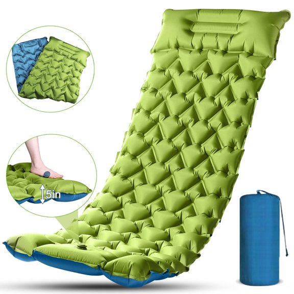 Henotian Camping Sleeping Pad, Ultralight Camping Mat with Pillow Built-in Foot Pump Inflatable Sleeping Pads Compact for Camping Backpacking Hiking Traveling Tent