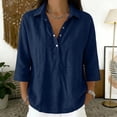 thumbnail image 4 of Women's Tops, Tees & Blouses Stand Collar Solid Button Front Loose Casual Shirt Cute Summer Tops, 4 of 4