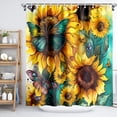 thumbnail image 3 of Big Yellow Sunflower Shower Curtain with Hooks Summer Waterproof Floral Decorative Bathroom Curtain Set Spring Rustic Botanical Flower Green Teal Butterfly Bathroom Decor 72"x72" Seamless, 3 of 6