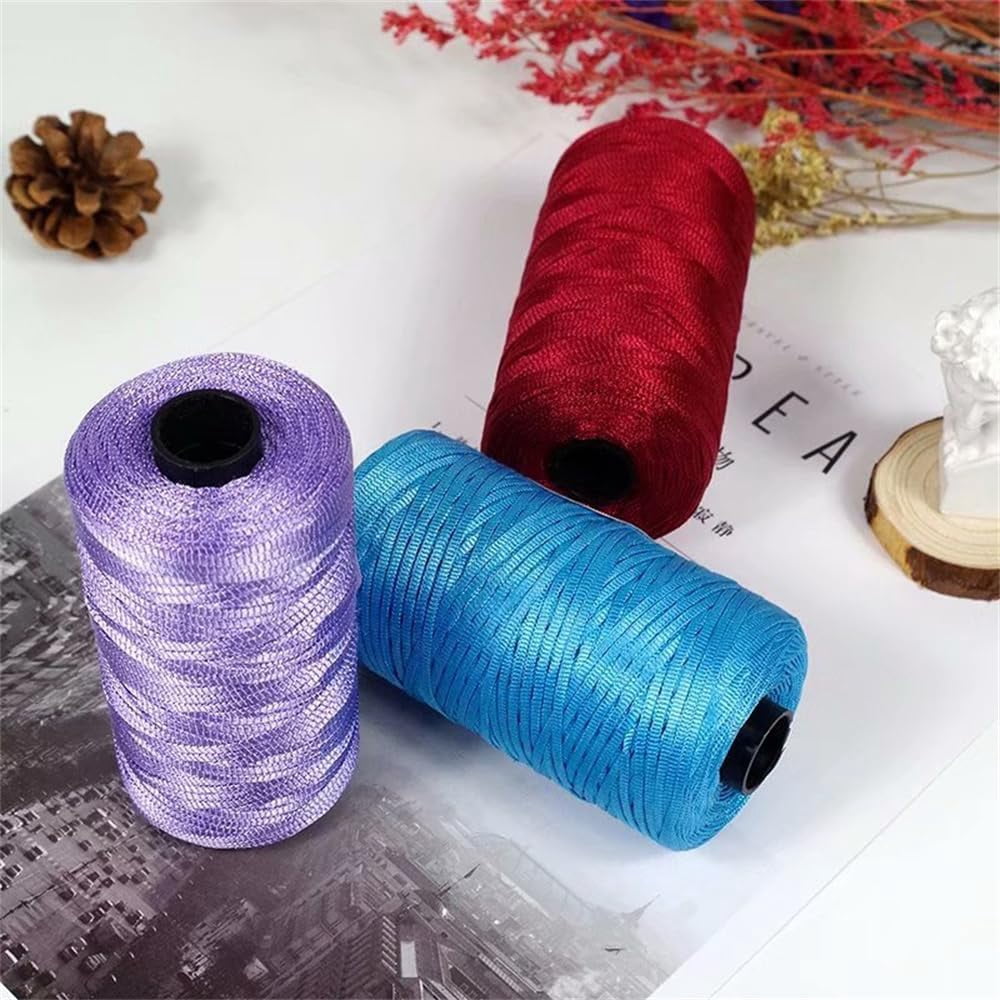 NANAHuang 3 Rolls Crocheting Yarn Cord Polyester Crochet Yarn 2.0mm Cord Thin Ice Cotton Thread Handmade Craft Yarn for Hand Knitting Bag Hat Shoes (Beige)