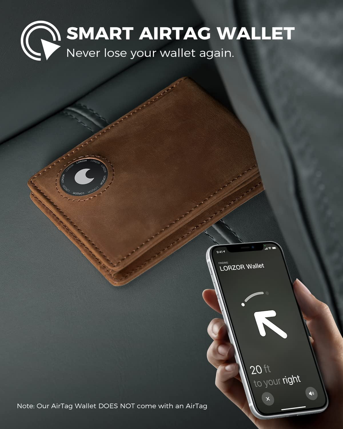 LORZOR Airtag Wallet, Full Grain Leather Minimalist Mens Wallet for Airtag, Bifold RFID Blocking Airtag Wallet for Apple Airtag Holder, with ID Window, 12 Cards Gift Box