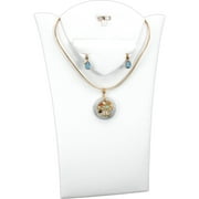 White Leather Ring Necklace Earring Combo Bust Display