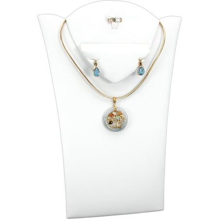 White Leather Ring Necklace Earring Combo Bust Display