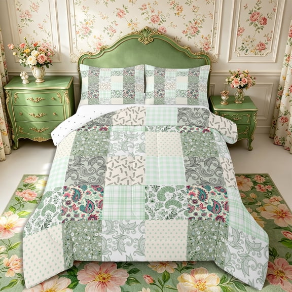 Manfei Hippie Paisley Full Size Comforter Sets 3-Piece,Minimalist Stripes Checkered Bedding Comforter Set,1 Comforter and 2 Pillowcases,Reversible