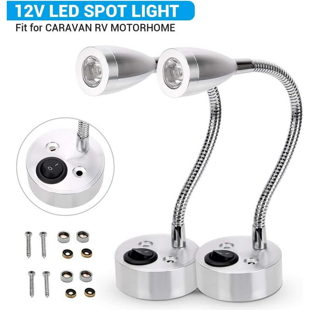 12V LED Wall Light LED Spotlight Reading Light Switch Camper Caravan RV RV Warm Lights (2 Pieces)
