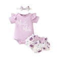 thumbnail image 2 of Aojekbee Baby Girls Summer Outfit Short Sleeve Romper + Floral Ruffle Shorts + Headband Set Newborn Clothes, 2 of 10
