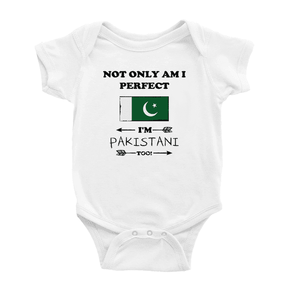 Not Only Am I Perfect, I'm Pakistani Too! Cute Baby Romper Bodysuit For Boy Girl (White, 0-3 Months)