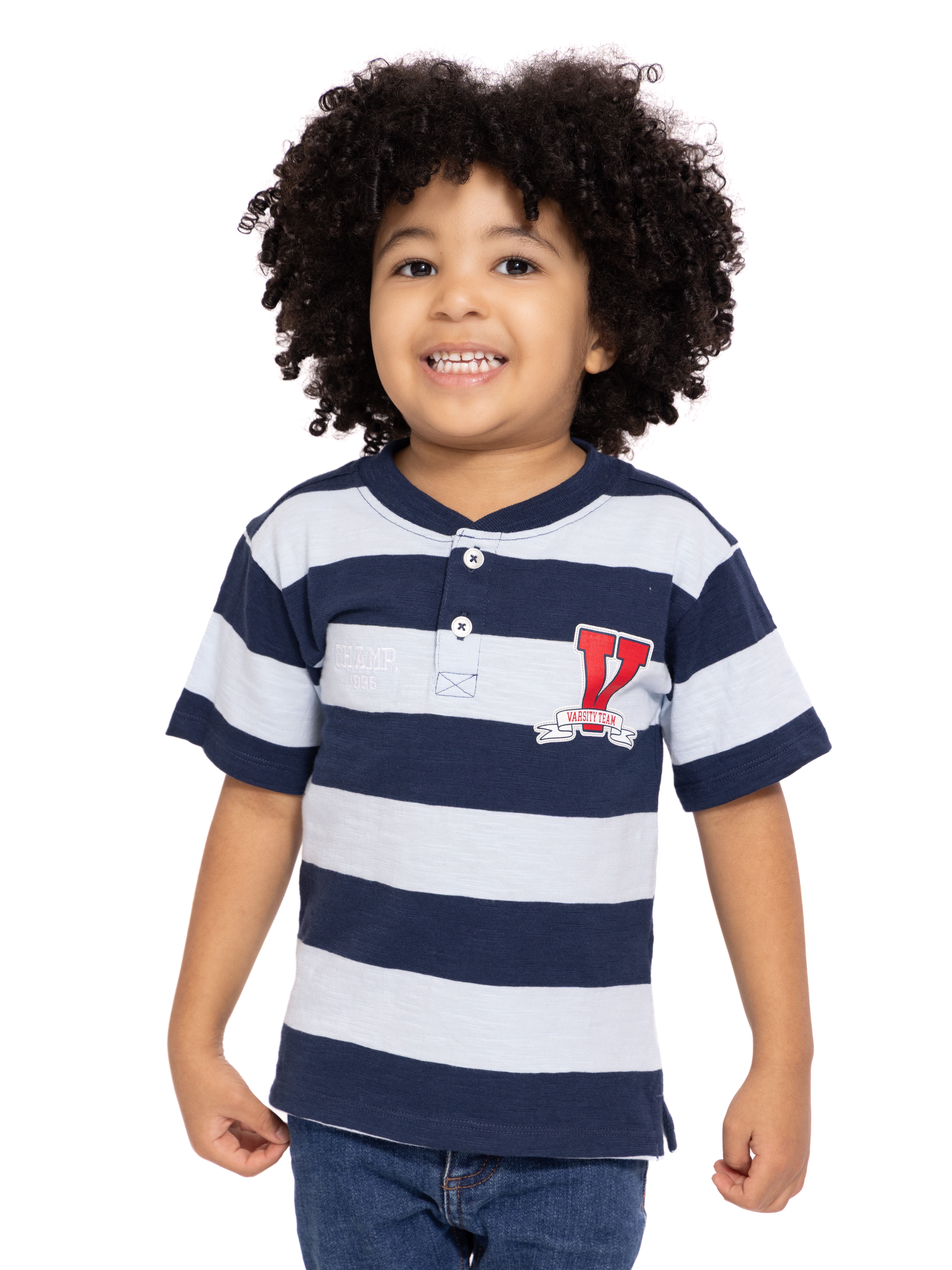 Wonder Nation Toddler Boy's Patriotic Short Sleeve Striped Henley T-Shirt, Sizes 12M-5T