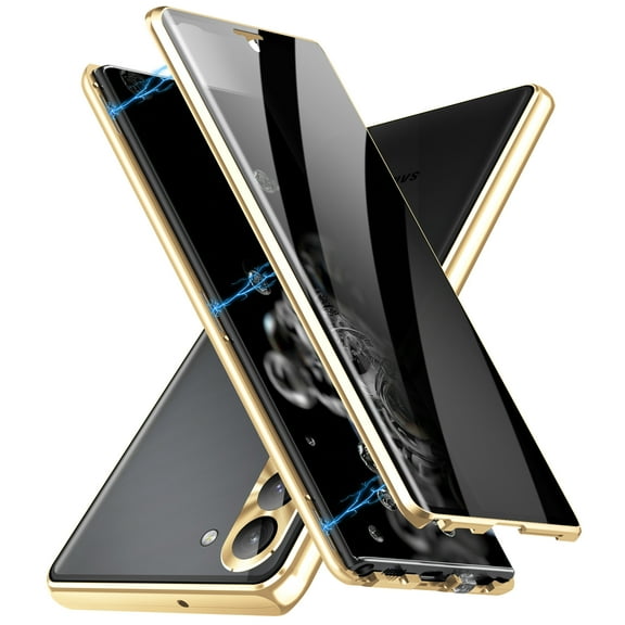 Decase for Samsung Galaxy S23 Anti Peep Phone Case with Lock,360 Degree Magnetic Front and Back Privacy Tempered Glass Metal Bumper Camera Lens Protection Cover for Samsung S23,Gold