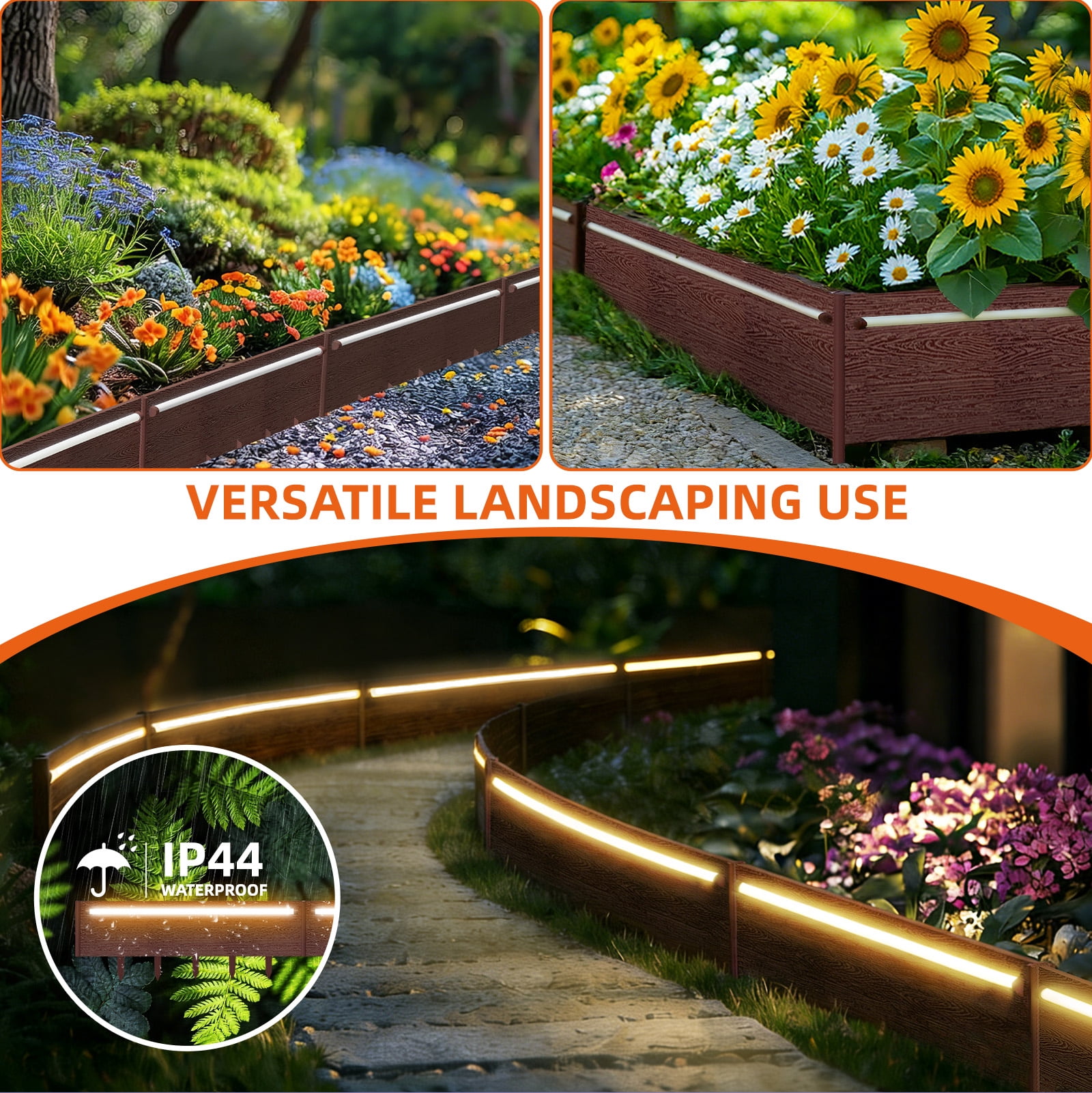 WATANIYA Dig-Free Garden Landscape Edging Border withh LED light,10 pack (Brown)