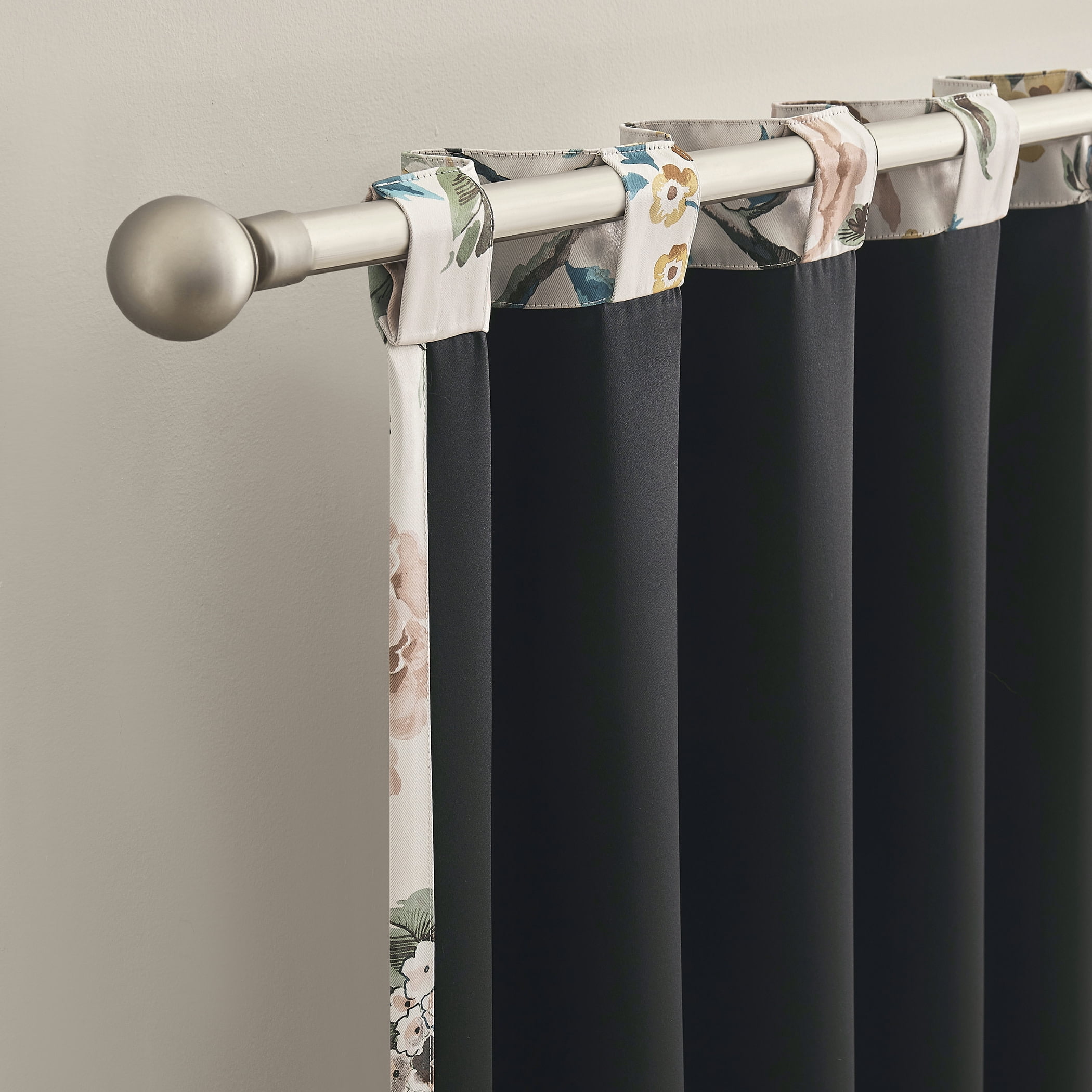 Sun Zero Therese 2-pack Vintage Floral Magnetic Closure 100% Blackout Back Tab/Rod Pocket Curtain Panel Pair, 40"W x 84"L, Stone