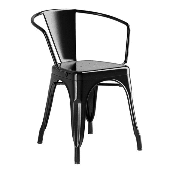 Cafe Style Stackable Black Metal Restaurant Dining Arm Chair For Indoor or Outdoor Use.
