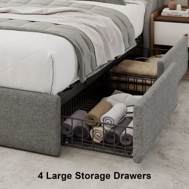 Honfach Queen Storage Bed with Wingback Headboard photo 2