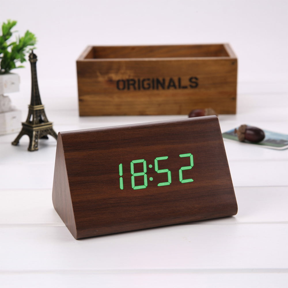 NO.#10 USBAAA Powered LED Wooden Alarm Clock WatchTable Clocks Voice Control Digital Wood Despertador Electronic Desktop Table Decor 