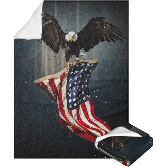 American Eagle and Flag Blanket Cozy Soft Throw Blanket for Couch Sofa Bedding Living Room, Warm Plush Flannel Blankets for Boys Girls Men Women 50"x40"