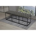thumbnail image 3 of HomePop Draper Modern Faux Leather Large Ottoman with Button Tufting in Gray, 3 of 12