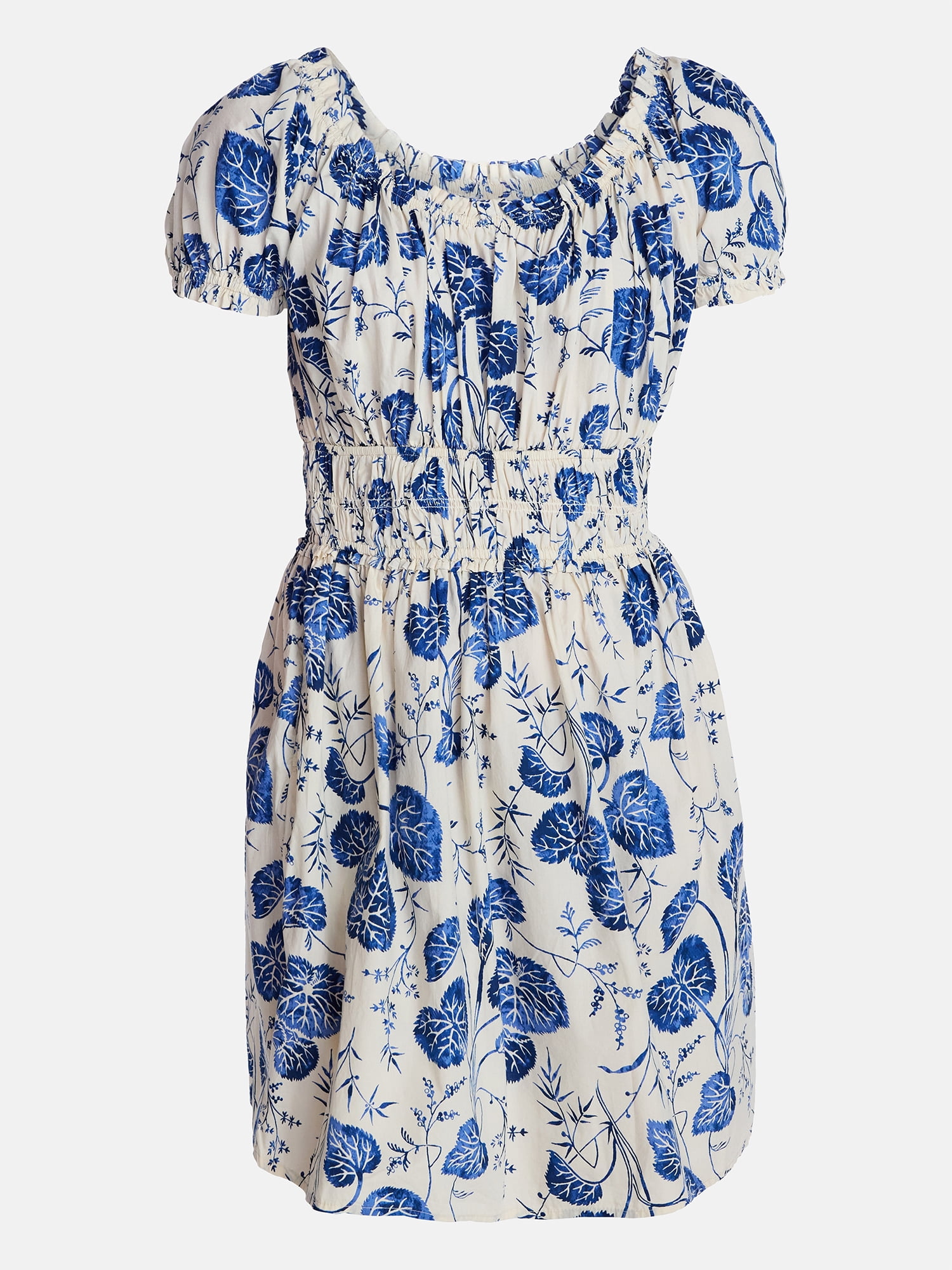 Time and Tru Women's and Women's Plus Peasant Mini Dress With Puff Sleeves, Sizes XS-4X