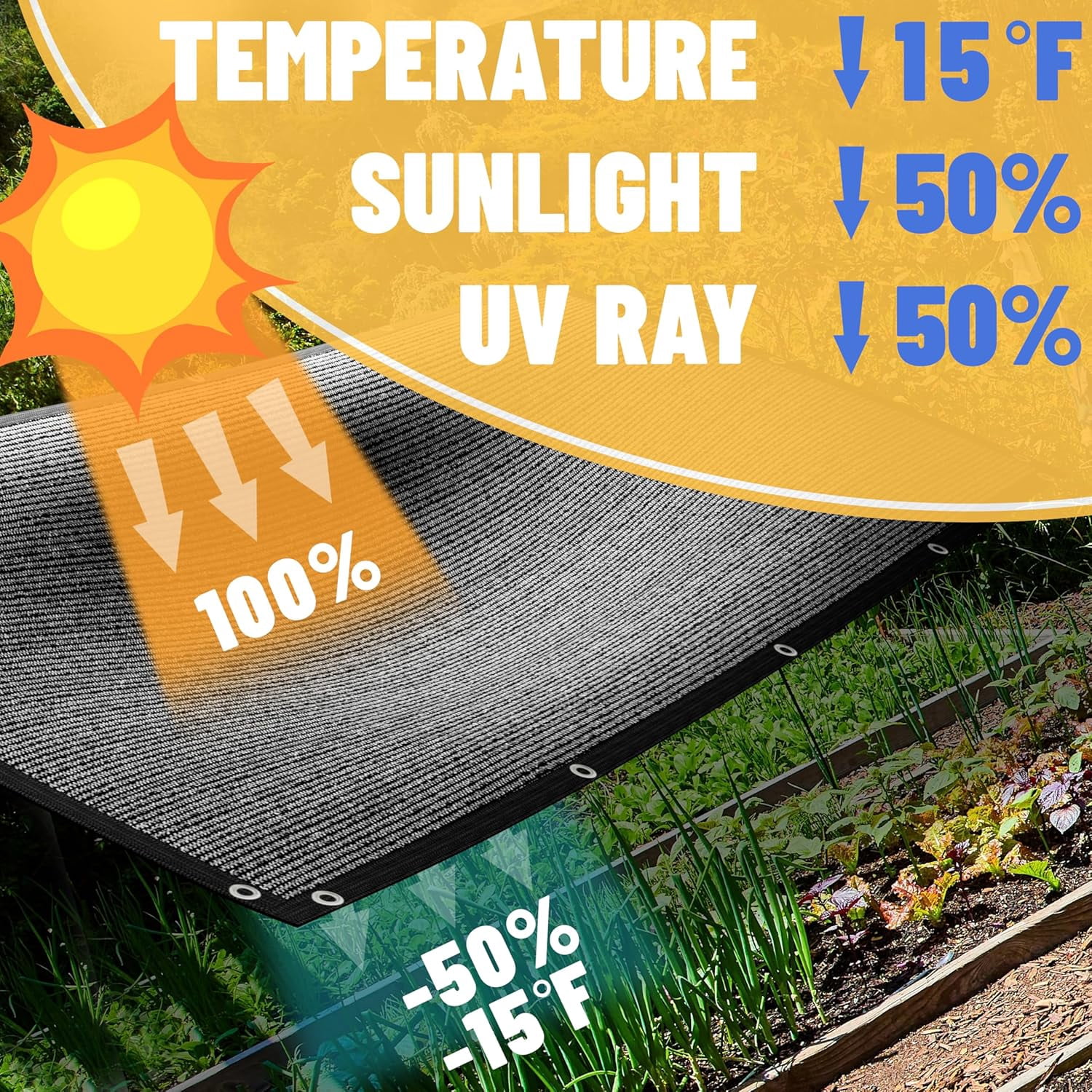 ShadeMart 50% Shade Cloth for Plant, Black 8FT x 10FT Outdoor Shade Tarp, Shade Cover with Upgrade Grommets and Zip Ties, Netting Sunblock Net for Vegetables Flower Garden Greenhouse, We Custom Size