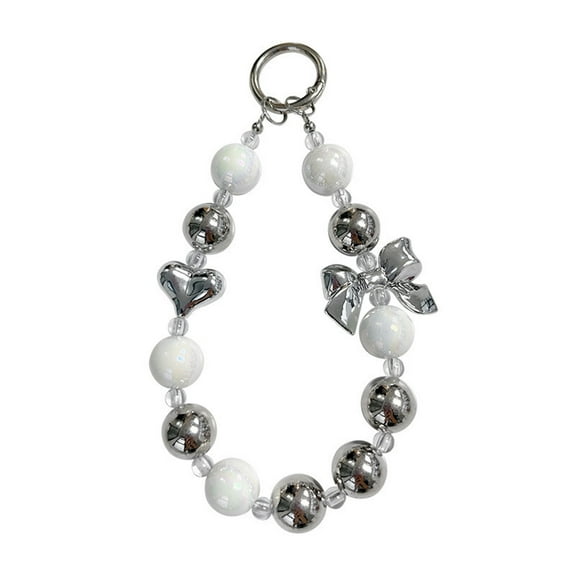 PUREKKI Decorative Beaded Keychain Pendant – Acrylic Shiny Bow Accessory with Beaded Chain, Glossy Jewelry for Phone Case or Handbag, Gift Idea