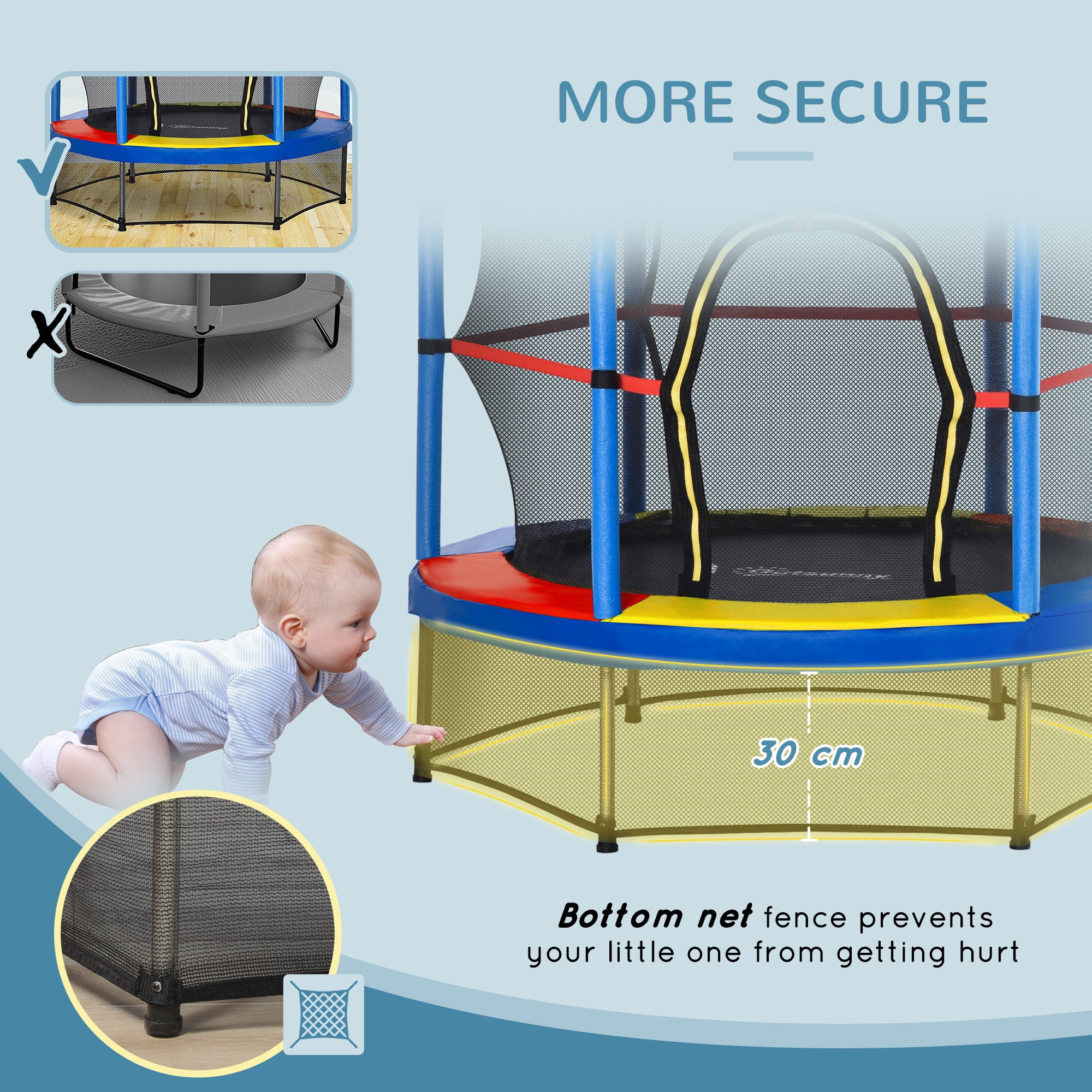 Outsunny 5FT Kids Trampoline with Enclosure Net, Springless, Safety Pad and Steel Frame for Indoor, Toddler Round Bouncer, Mixed Color