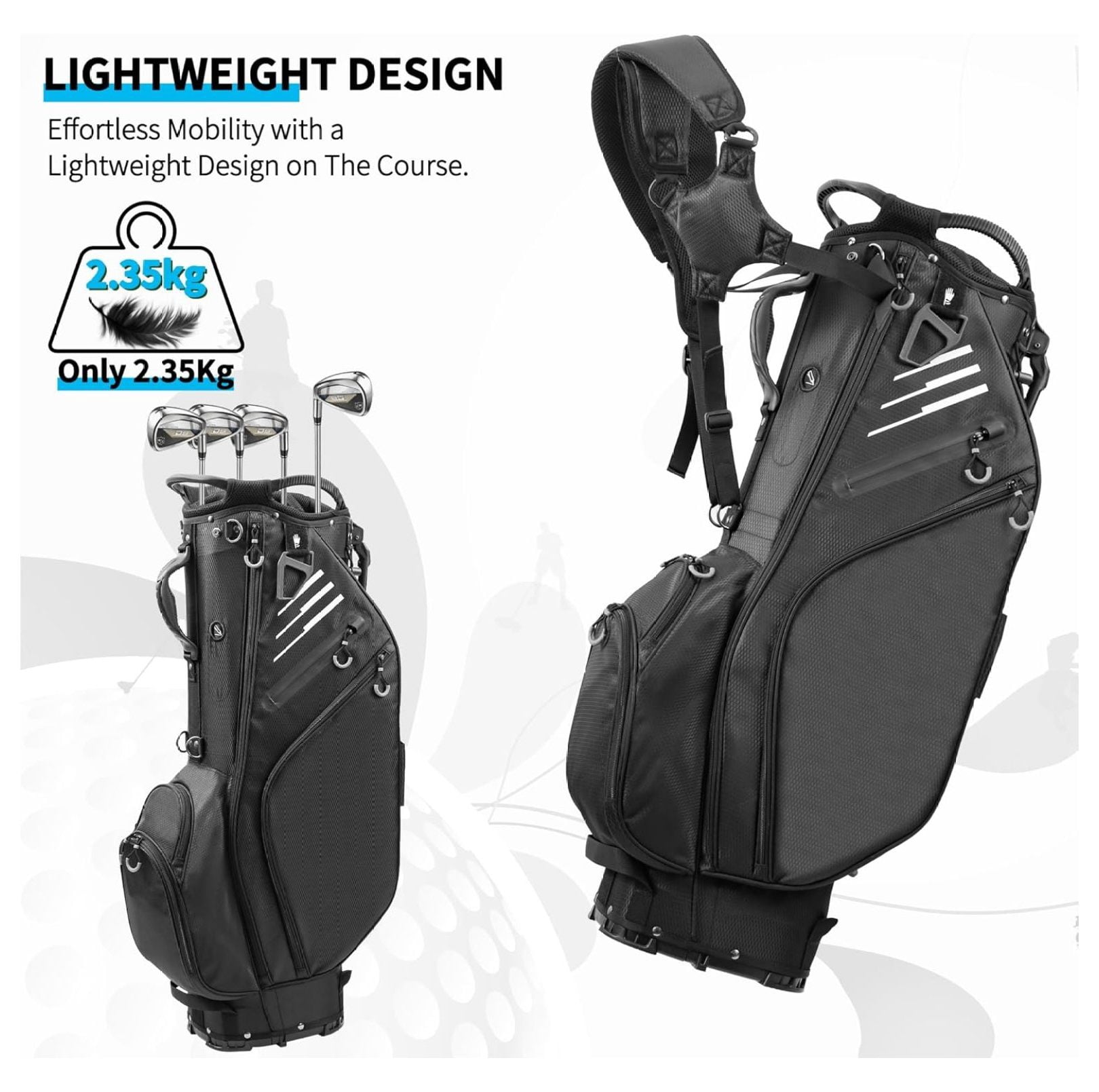 Golf Stand Bag 14 Way Full-Length Dividers with Stand, Lightweight Waterproof Golf Bag, 8 Pockets, Cooler Pouch,Golf Club Bag for Men, Dual Strap, Rain Hood, Black