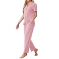 thumbnail image 4 of INSPIRE CHIC Women's Pajama Set Button Down Soft Short Sleeve Sleepwear Long Pants 2 Piece Lounge Set M Grey Pink, 4 of 6
