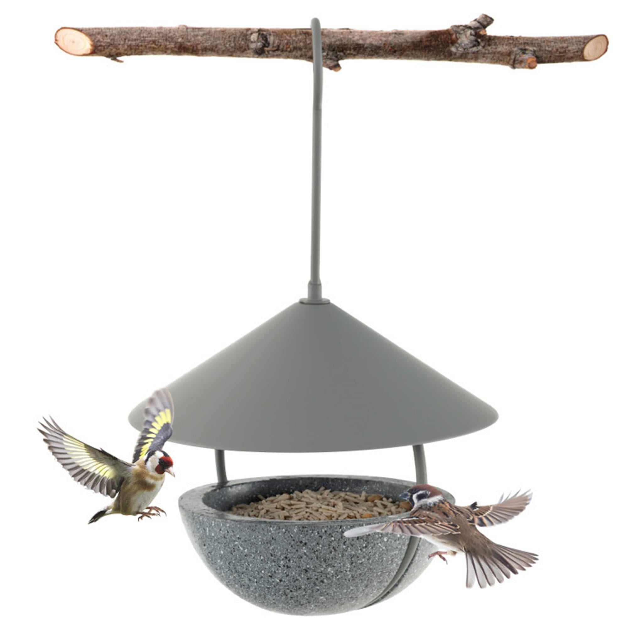 Kadyn 14" Metal Hanging Bird Feeder and Bath with Weatherproof Dome, Wild Bird Feeder for Outdoors, Gray