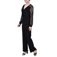 thumbnail image 2 of NY Collection Womens Petites Surplice Lace Trim Jumpsuit, 2 of 3