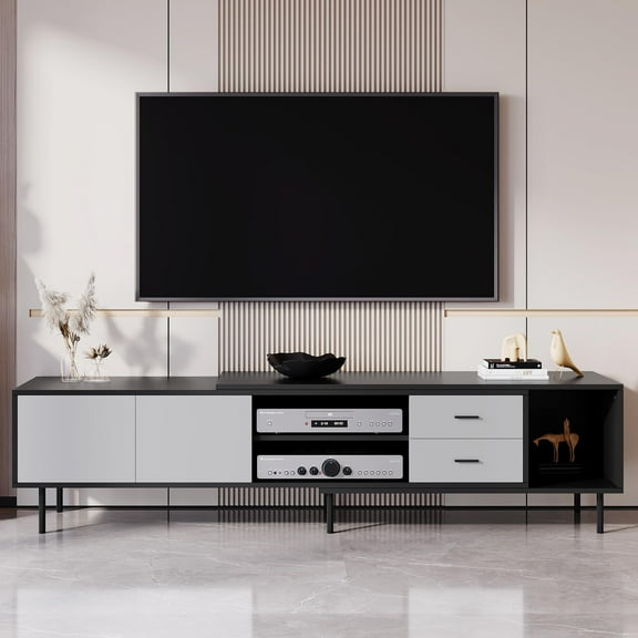 Vinsetto Modern TV Stand for 80" TV, Black Grey