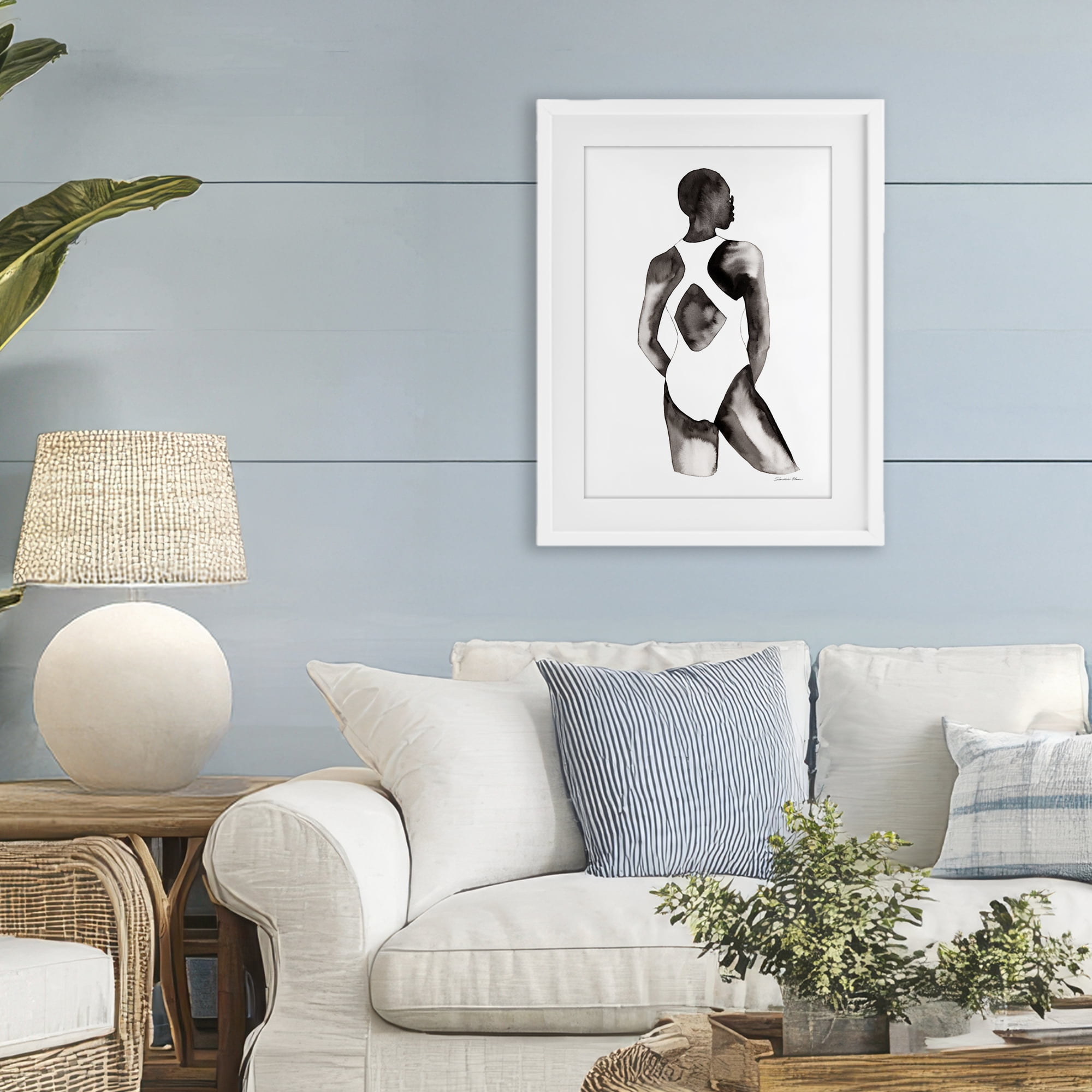 Stupell Industries Beach Day Swimsuit Silhouette White Framed Print Under Glass, design by Simone Elum