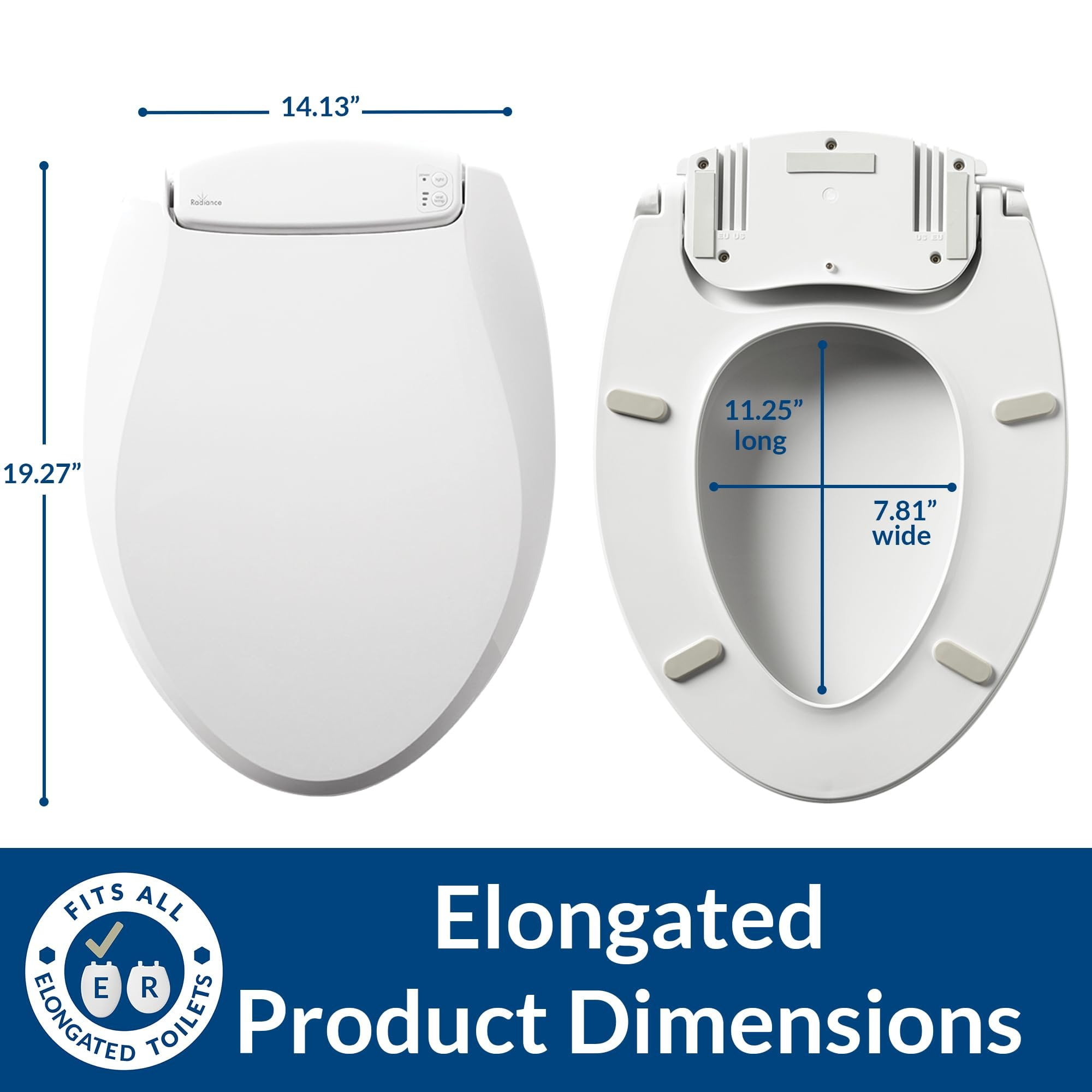 Radiance Elongated Closed Front Toilet Seat with Cover in White