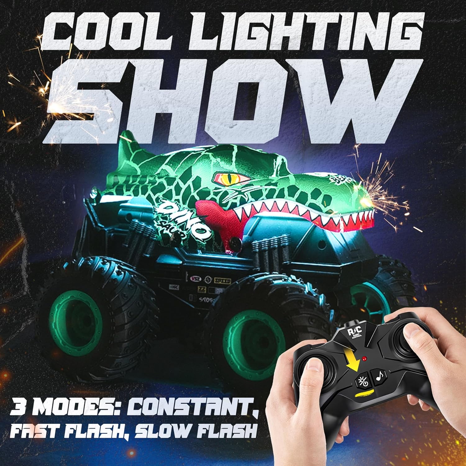 VKFVKF RC Monster Truck Toys, Remote Control Cars for Kids, Dinosaur RC Cars with Light & Music,Stunt, 360° Spin, Walk Upright
