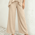thumbnail image 4 of Morttic Women's Elegant Chiffon Solid Color 2 Piece Set – Slit Short Sleeve Top & Wide Leg Pants Daily Home & Lounge Outfit Apricot，S, 4 of 6