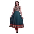 thumbnail image 1 of Bimba Robe Anarkali à Col Mandarin pour Femme, Bleu Sarcelle, Imprimé Cachemire, Style Ethnique Indien, Kurta, Moyen, 1 of 6