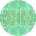 thumbnail image 1 of Ahgly Company Machine Washable Indoor Round Abstract Turquoise Blue Modern Area Rugs, 8' Round, 1 of 4