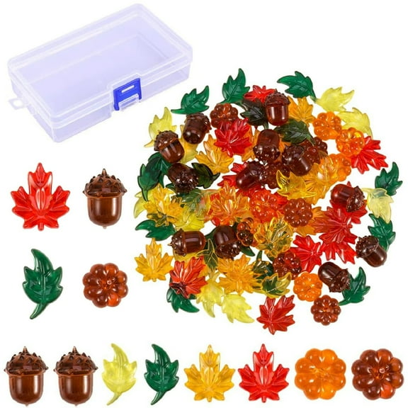 Aodebiao Fall Harvest Decorations Plastic Pumpkins Maple Leaves Sensory Bin Fillers for Thanksgiving Table Centerpiece Vase Filler Playroom Educational Toys